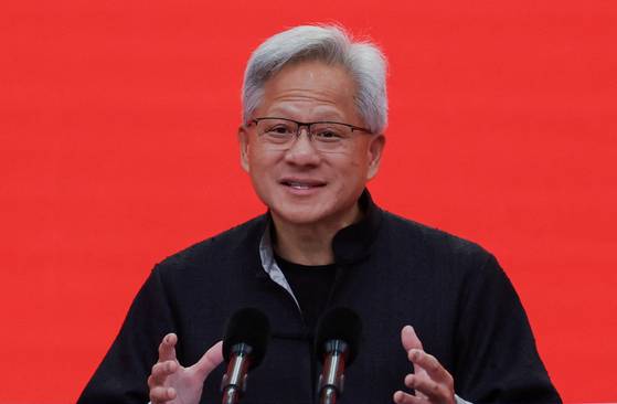 Nvidia CEO Jensen Huang speaks at the opening ceremony of the third China International Supply Chain Expo (CISCE) in Beijing, China, July 16, 2025. [REUTERS/YONHAP]