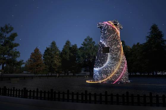 Cheomgseongdae is illuminated with projection mapping, in this image provided by the Korea Heritage Service on Oct. 20. [KOREA HERITAGE SERVICE]