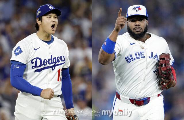 LA 다저스의 오타니 쇼헤이(왼쪽)와 토론토 블루제이스의 블라디미르 게레로 주니어. /게티이미지코리아