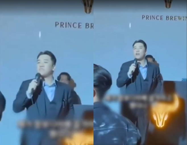 ▲ 캄보디아 클럽에서 연설 중인 승리의 모습. 출처|유튜브 영상 캡처