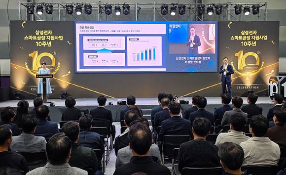 21일 코엑스에서 삼성 스마트공장 지원사업 10주년 기념행사가 개최됐다. [사진=삼성전자]