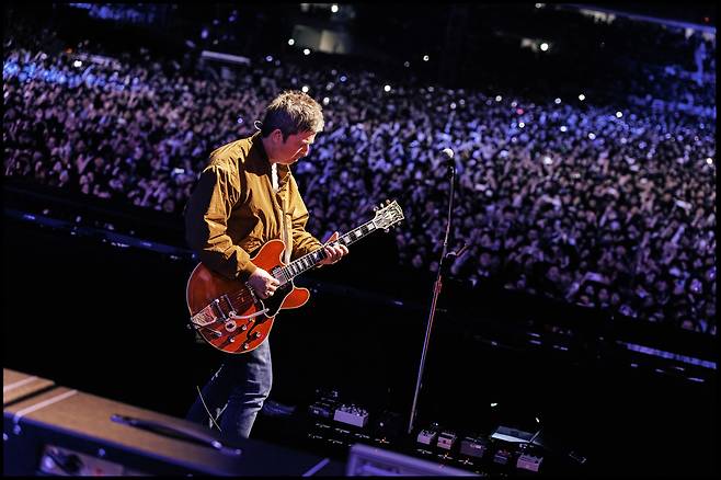 Oasis' Noel Gallagher performs during its ″Oasis Live '25″ world tour at Goyang Stadium in Gyeonggi on Oct. 21. [LIVE NATION KOREA]