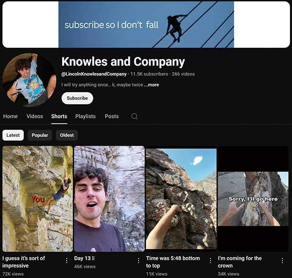 링컨 노울즈의 유튜브 채널.