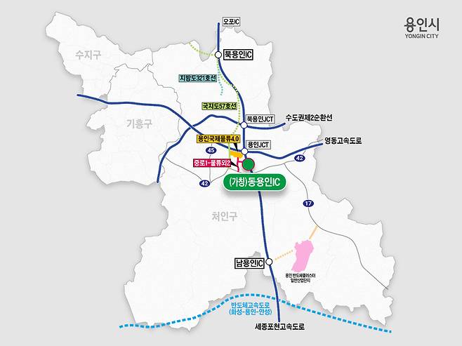 세종포천고속도로 동용인IC(가칭) 연결허가가 국토교통부 최종 승인이 났다.사진은 동용인 IC 위치도