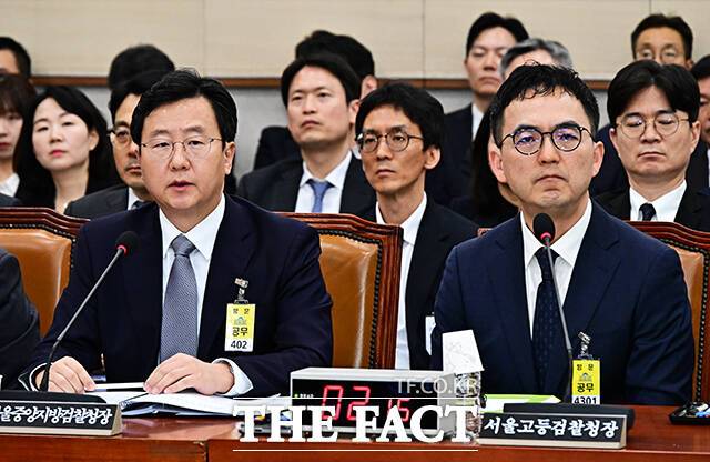 질의에 답변하는 정진우 서울중앙지방검찰청장(왼쪽).