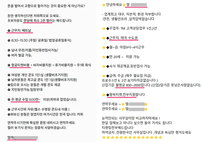전형적인 고수익 미끼 해외 취업 사기 사례. 사진=온라인 구인·구직 사이트