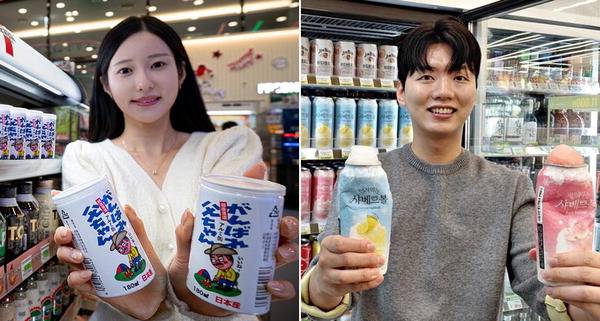 편의점 세븐일레븐은 따뜻하게 데워 마시는 사케(왼쪽), CU는 얼려먹는 하이볼 등 이색 주류를 선보이며 ‘마시는 경험’을 제공하고 있다.  각 사 제공