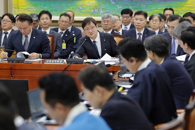지난 21일 서울 여의도 국회 정무위원회에서 열린 금융감독원 등에 대한 국정감사에서 의원 질의에 답변하는 이찬진 금감원장. /사진=뉴스1