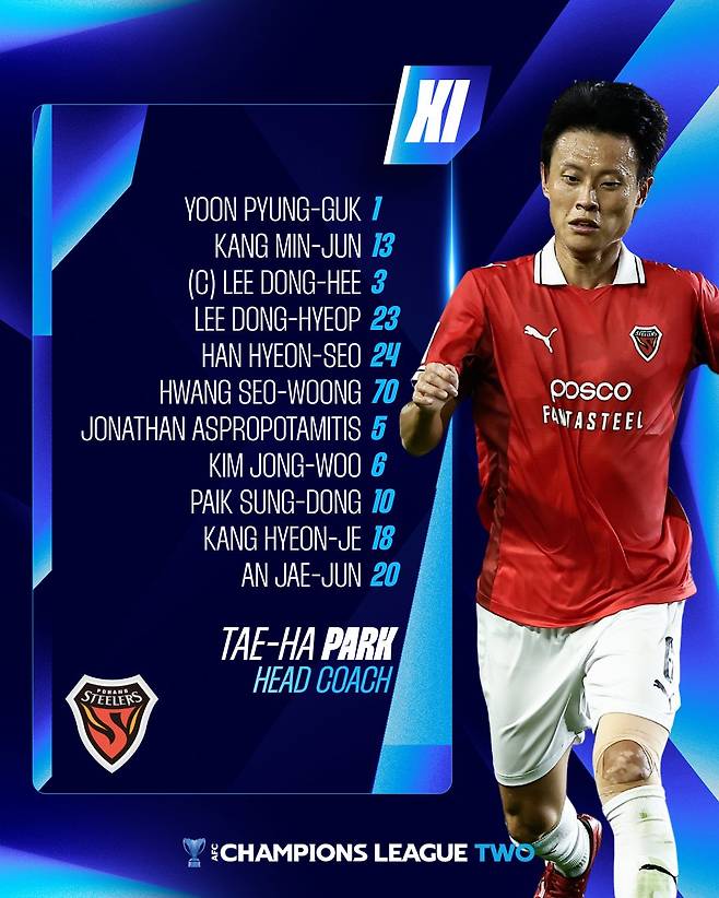 포항 스틸러스의 탬피니스전 선발 라인업. /사진=아시아축구연맹(AFC) 공식 사회관계망서비스(SNS)