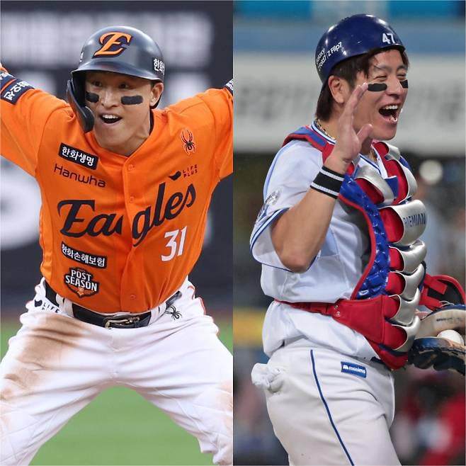 손아섭(왼쪽)과 강민호 중 어떤 선수가 한국시리즈에 진출할지 시선이 모인다. 사진=구단 제공