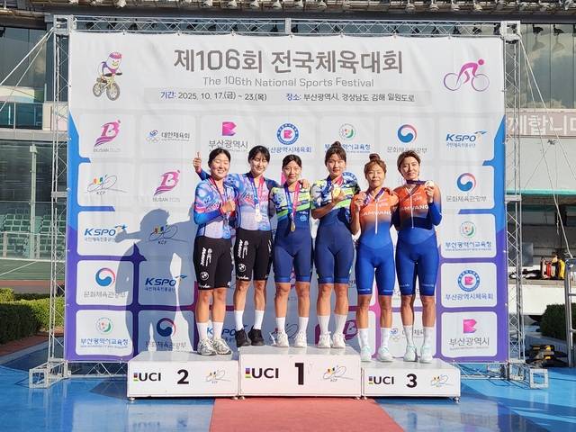 상주시청 사이클팀이 제106회 전국체육대회에서 금메달 1개, 은메달 2개, 동메달 1개를 획득하며 경상북도가 전국체육대회 사이클종목에서 1위를 하는 데 크게 기여했다. 상주시 제공