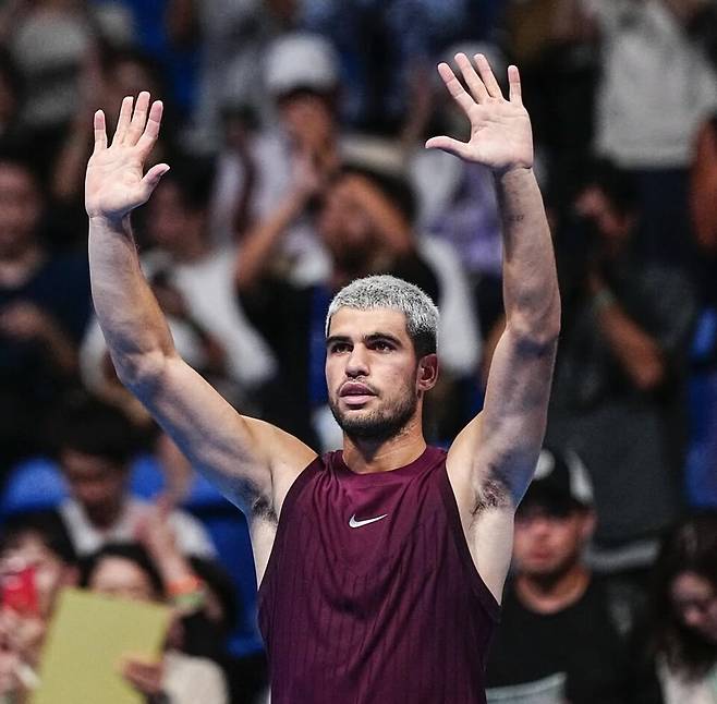 지난 9월30일 도쿄 ATP 500 우승 때의 카를로스 알카라스. 사진/ 알카라스 인스타그램