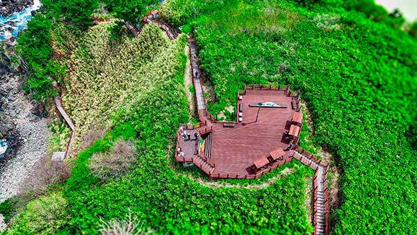 대나무 숲길을 지나 오르면 만나는 덕봉산 정상 전망대.