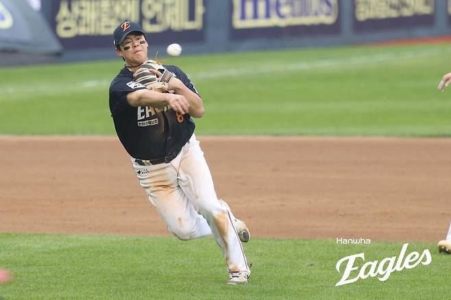 한화는 노시환의 수비 집중력이 떨어지며 KS 1차전서 패했다. 사진제공|한화 이글스