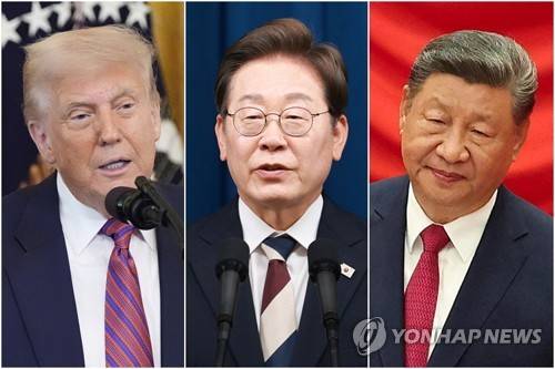 왼쪽부터 트럼프 미국 대통령·이재명 대통령·시진핑 중국 국가주석 [AP·로이터=연합뉴스 자료사진 제공]