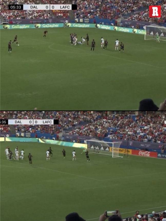 로스앤젤레스(LA)FC 손흥민(오른쪽)이 지난 8월 미국 텍사스주 댈러스의 도요타 스타디움에서 열린 FC댈러스와의 2025 미국 프로축구 메이저리그사커(MLS) 28라운드에서 골을 터뜨리는 순간. /사진=디아리오 헤코르드 SNS 캡처