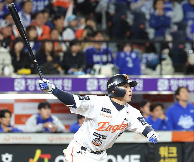 홈구장 대전 한화생명 볼파크에서 유독 강했던 문현빈. 사진=연합뉴스