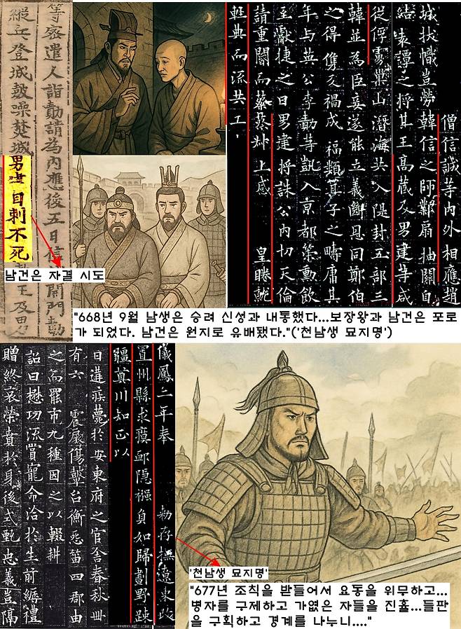 668년 9월 남생은 승려 신성 등과 내통했다. 마지막 순간까지 평양성을 지키던 둘째 남건은 스스로 목을 찔렀지만 미수에 그쳤다. 보장왕과 남건은 장안으로 압송되었다. 남건은 원지로 유배되었다. 남생은 그후 당나라 관리의 자격으로 요동 지역에 파견되어 고구려 부흥운동을 막아섰다.