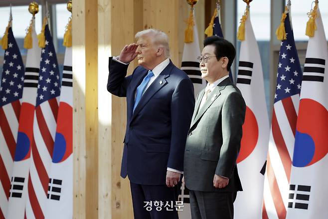 한미 정상회담이 열린 29일 경북 경주국립박물관에서 이재명 대통령과 미 트럼프 대통령이 참석한 가운데 공식환영식이 열리고 있다. 2025.10.29. 김창길 기자