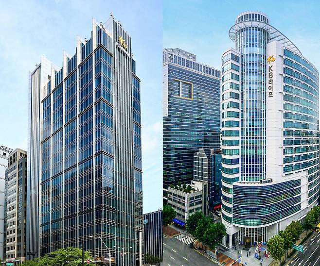 KB손해보험과 KB라이프가 올 3분기 기준 보험사 건전성의 지표인 지급여력비율(킥스·K-ICS)이 동반 상승했다. 사진은 KB손해보험(왼쪽), KB라이프 사옥 전경. /사진=각 사