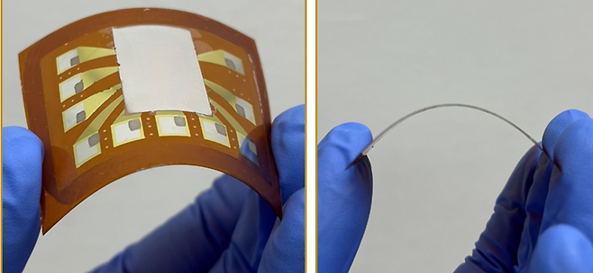 EXIM 전자파 차폐막을 플렉서블 소자 표면에 부착한 모습.[GIST 제공]