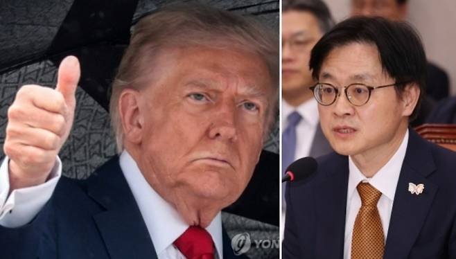 왼쪽은 도널드 트럼프 미국 대통령, 오른쪽은 김정관 산업통상자원부 장관 자료사진