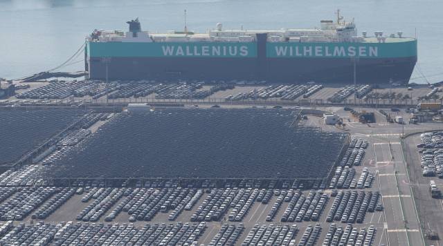 울산 현대차 수출전용부두에 수출용 자동차가 산적해있다. 연합뉴스