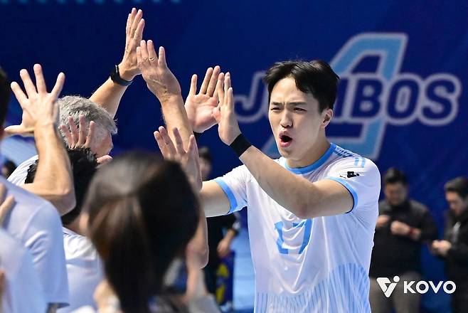 승리 후 기뻐하는 대한항공의 임동혁 [한국배구연맹 제공. 재판매 및 DB 금지]