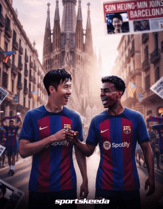 바르셀로나 임대설이 제기된 손흥민과 라민 야말. /사진=스포츠키다