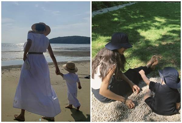 문가비는 지난달 30일 자신의 인스타그램에 별다른 설명 없이 아들과 찍은 사진 10장을 올렸다. 어느새 훌쩍 자라 걷게 된 아들과 커플룩을 맞춰입고 바다, 숲 등에서 함께한 모습을 담았다. /사진=문가비 인스타그램