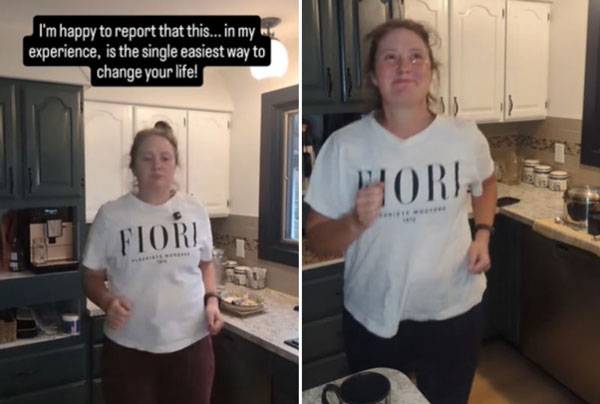 트리쉬 브룸(45)이 점프 챌린지를 시작한 이유를 설명​하고 있는 영상./사진=틱톡 캡처