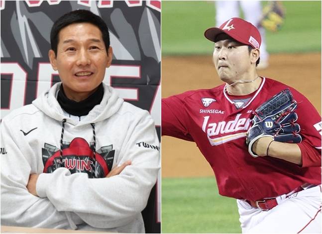 염경엽 감독(왼쪽)과 현역 시절 박민호의 모습. /사진=김진경 대기자