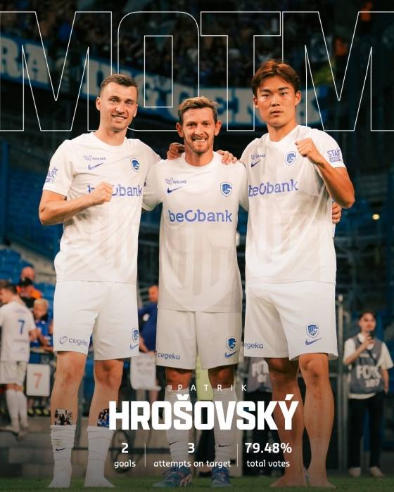 폴란드 포즈난의 에니아 스타디온에서 열린 레흐 포즈난(폴란드)과 2025~2026시즌 유럽축구연맹(UEFA) 유로파리그(UEL) 플레이오프(PO) 1차전 경기가 끝난 뒤 오현규(오른쪽). /사진=KRC 헹크 공식 사회관계망서비스(SNS)