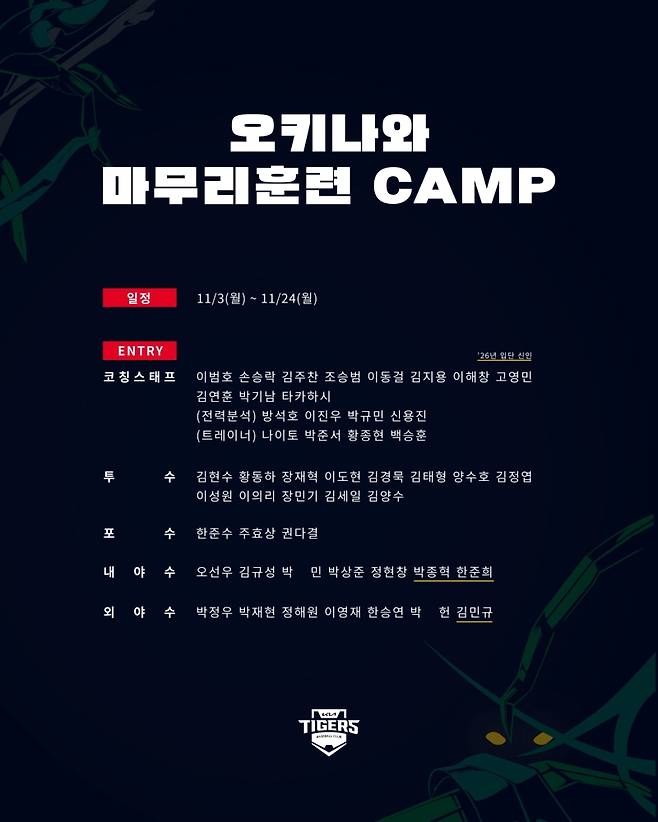 ▲ 오키나와 마무리훈련 캠프 참가 선수 명단 [KIA 타이거즈]