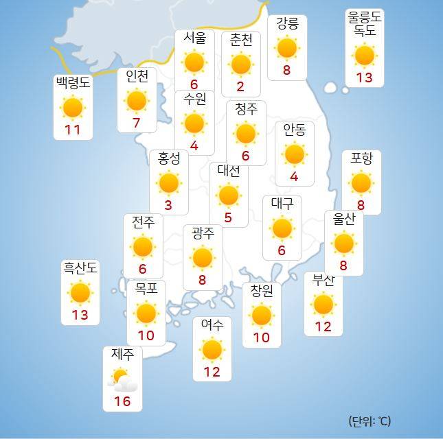 ⓒ韓国気象庁 明日(5日)朝の天気