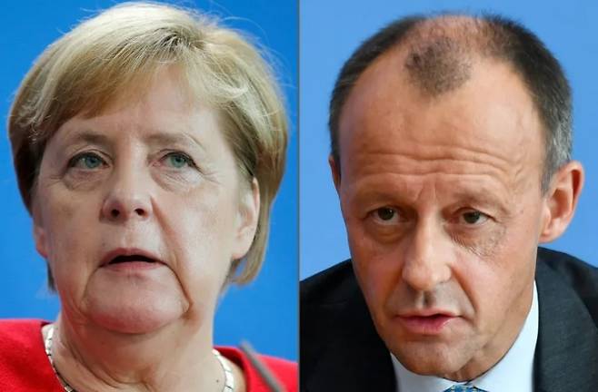 앙겔라 메르켈 전 독일 총리(왼쪽)와 프리드리히 메르츠 현 총리. 게티이미지