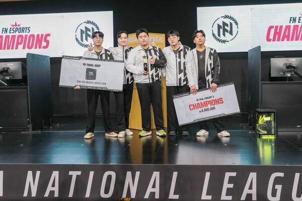 5일 ㈜넥슨이 자회사 엠바크 스튜디오에서 개발한 팀 기반 FPS 게임 '더 파이널스'의 e스포츠 대회 '더 파이널스' 코리아 내셔널 리그 서킷3 결승전에서 'FN 이스포츠'팀이 최종 우승을 차지했다고 밝혔다.(넥슨, '더 파이널스' 내셔널 리그 서킷3 'FN 이스포츠'팀 최종 우승). /사진=넥슨