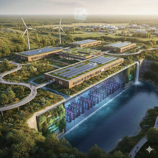 지역환경과 조화를 이룬 친환경 데이터센터 이미지 / 출처=제미나이로 생성