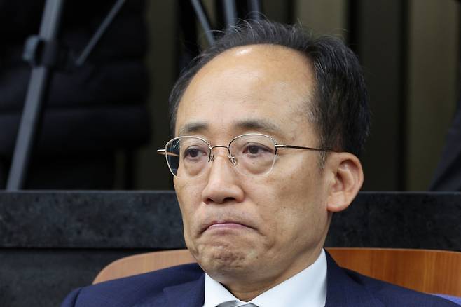 구속영장이 청구된 추경호 국민의힘 의원이 4일 서울 여의도 국회에서 열린 의원총회에서 참석하고 있다./사진=뉴스1