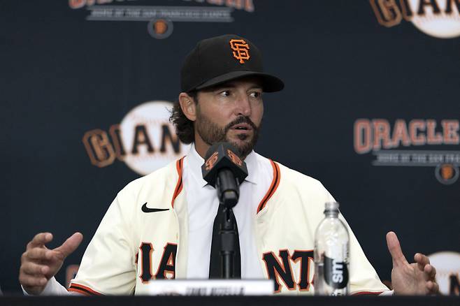 토니 바이텔로 샌프란시스코 감독이 취임식에서 소감을 밝히고 있다 .Imagn Images연합뉴스