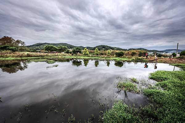 상옥리 가영현 가옥 앞 작고 아담한 연못을 지난다.