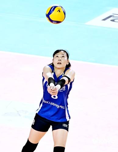 리시브하는 IBK기업은행의 임명옥 [한국배구연맹 제공. 재판매 및 DB 금지]