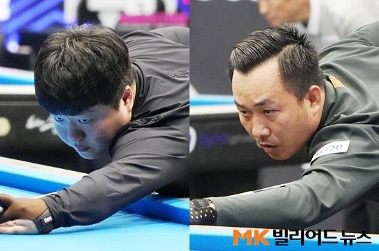 세계2위 조명우(왼쪽)는 2025 광주3쿠션월드컵 32강본선 리그서 2승1패 B조 2위로 통과, 16강서 베트남의 다오반리와 맞붙는다.