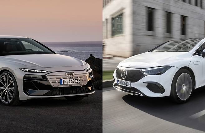 아우디 A6 e트론과 벤츠 EQE [사진출처=아우디, 벤츠/ 편집=최기성 매경 디지털뉴스룸 기자]