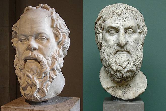 고대 그리스 철학자 소크라테스(왼쪽)와 극작가 소포클레스도 나이가 들면서 겪는 인간 삶의 변화에 대해 고민했다. 사진 출처 위키미디어