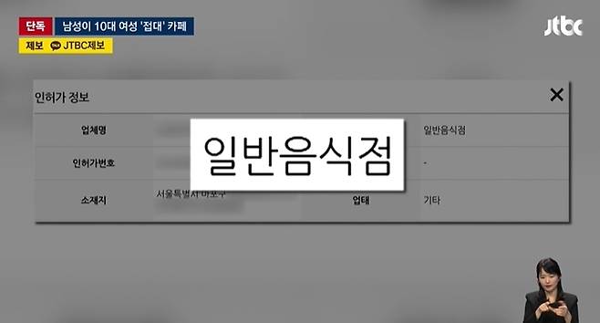 서울 마포의 호스트 카페는 유흥주점이 아닌 '일반음식점'으로 분류돼 있다. 출차=JTBC