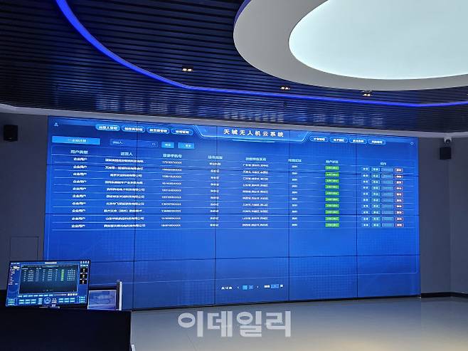 중국 동부 산둥성 빈저우의 저고도 비행 센터 통제실에서 톈청 클라우드 시스템을 통해 현장 비행을 모니터링하고 있다. (사진=이데일리 이명철 특파원)