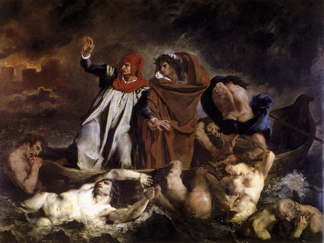 들라크루아, ‘단테의 배 (La Barque de Dante). 1822년. 캔버스에 유채. 246 x 189 cm. 루브르 박물관 소장.