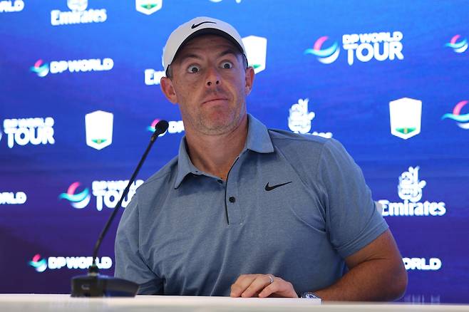 로리 매킬로이가 올 시즌 DP월드 투어 시즌 최종전인 DP월드 투어 챔피언십 개막을 앞두고 12일 기자회견을 하고 있다. 게티이미지코리아