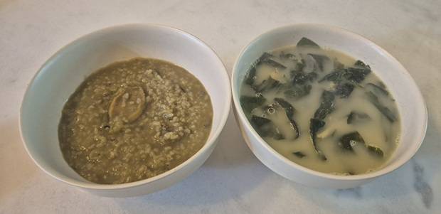 킴스클럽의 자연별곡 전복죽과 전복미역국/사진=김아름 기자 armijjang@